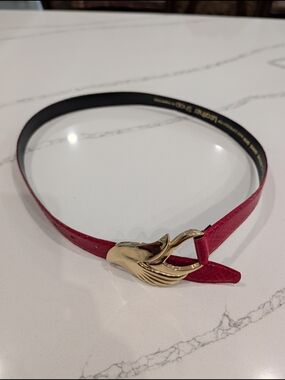 Vintage Genuine Snakeskin Belt Red Exotic Gold Buckle Leather Shop Taiwan Sz L